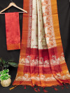 Red color tussar silk saree with digital printed work