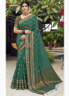 Rama green color chanderi cotton saree with zari weaving work