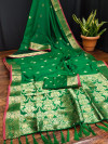 Green color soft banarasi saree with zari weaving work