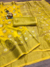 Yellow color soft cotton saree with zari weaving work