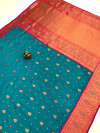 Light firoji color soft banarasi saree with zari weaving work