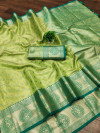 Pista green color soft zarna silk saree with zari weaving work
