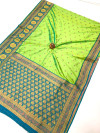 Pista green color soft banarasi saree with zari weaving work