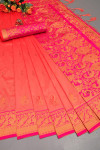 Peach  color banarasi silk saree with zari weaving work
