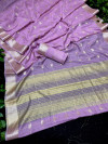 Lavender color soft resham  silk saree with zari weaving work
