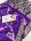 Purple color dola silk saree with sibori printed work