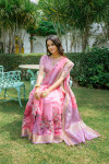 Pink color linen cotton saree with digital printed work