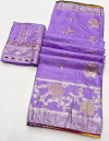 Light lavender color soft viscose silk saree with zari weaving work