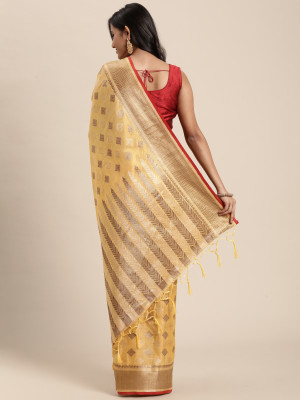 Yellow color chanderi cotton saree with woven design