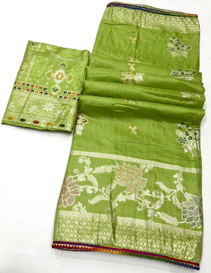 Mahendi green color soft viscose silk saree with zari weaving work