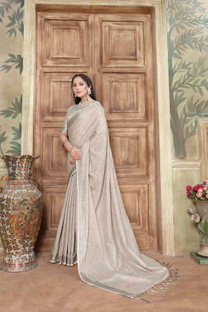 Gray color linen cotton saree with zari weaving worK