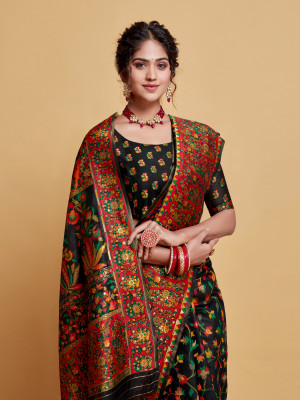 Black color soft cotton saree with woven design