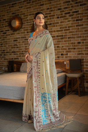 Firoji color soft modal silk saree with woven design