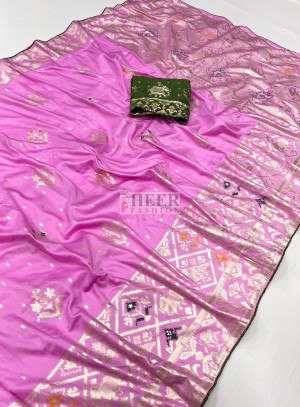 Baby pink color soft viscose silk saree with zari weaving work