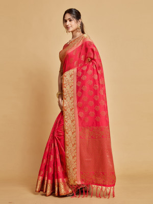 Gajari color chanderi cotton saree with woven design