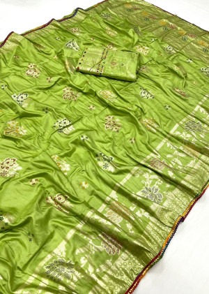 Mahendi green color soft viscose silk saree with zari weaving work