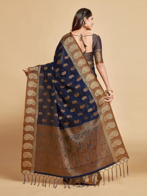 Navy blue color chanderi cotton saree with woven design