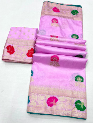 Lavender color soft viscose silk saree with zari weaving work