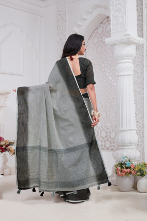 Gray color linen cotton saree with woven design
