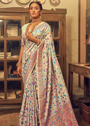 Off white color soft cotton saree with woven design