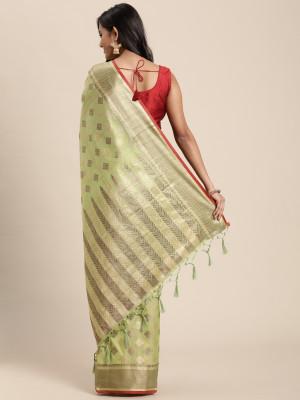 Pista green color chanderi cotton saree with woven design