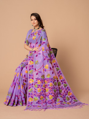 Lavender color soft jamdani cotton saree with woven design