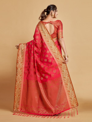 Gajari color chanderi cotton saree with woven design