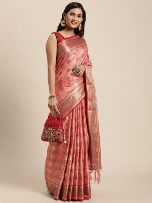 Pink color chanderi cotton saree with woven design