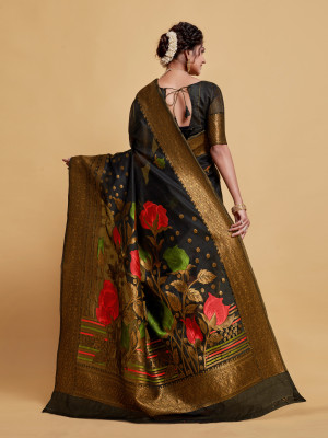 Black color soft cotton silk saree with zari weaving work