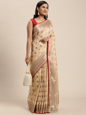 Beige color chanderi cotton saree with woven design