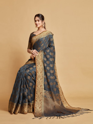 Gray color chanderi cotton saree with woven design