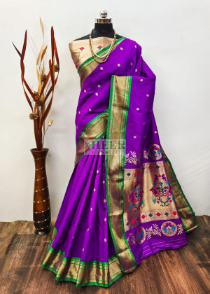 Purple color paithani silk saree with zari weaving work