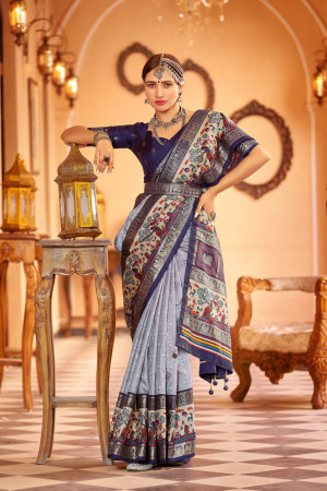 Gray color patola silk saree with foil printed work