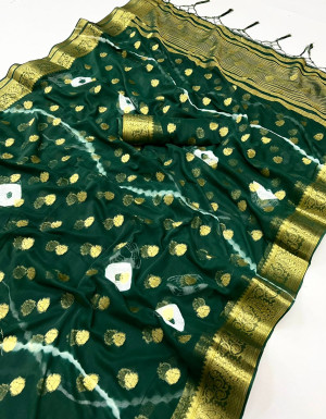 Green color georgette saree with zari weaving work