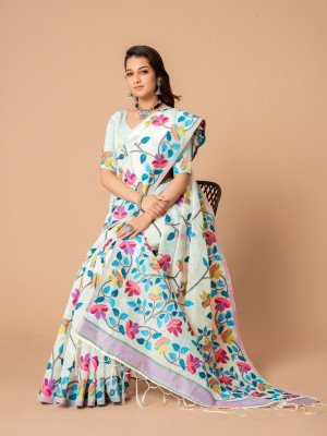 White color soft jamdani cotton saree with woven design