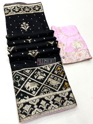 Black color soft viscose silk saree with zari weaving work