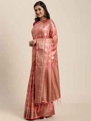 Pink color chanderi cotton saree with woven design