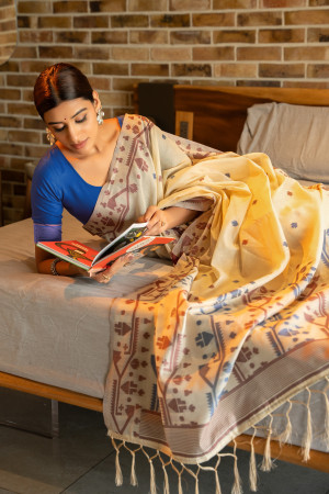 Blue color soft modal silk saree with woven design