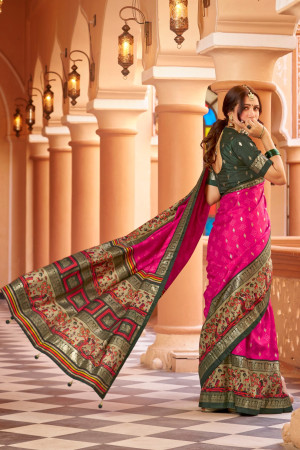 Rani pink color patola silk saree with foil printed work