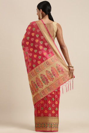 Pink color soft organza silk saree with woven design