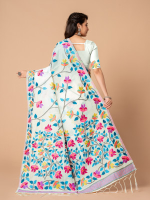 White color soft jamdani cotton saree with woven design