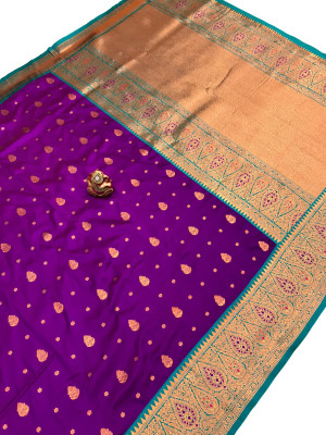 Purple color soft banarasi saree with zari weaving work