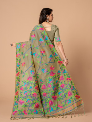 Beige color soft jamdani cotton saree with woven design
