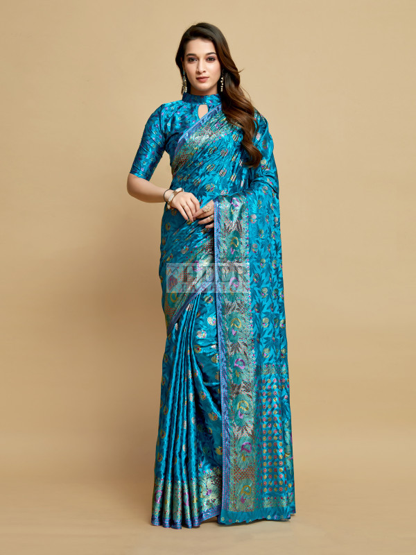 firoji-color-soft-jacquard-silk-saree-with-foil-printed-work