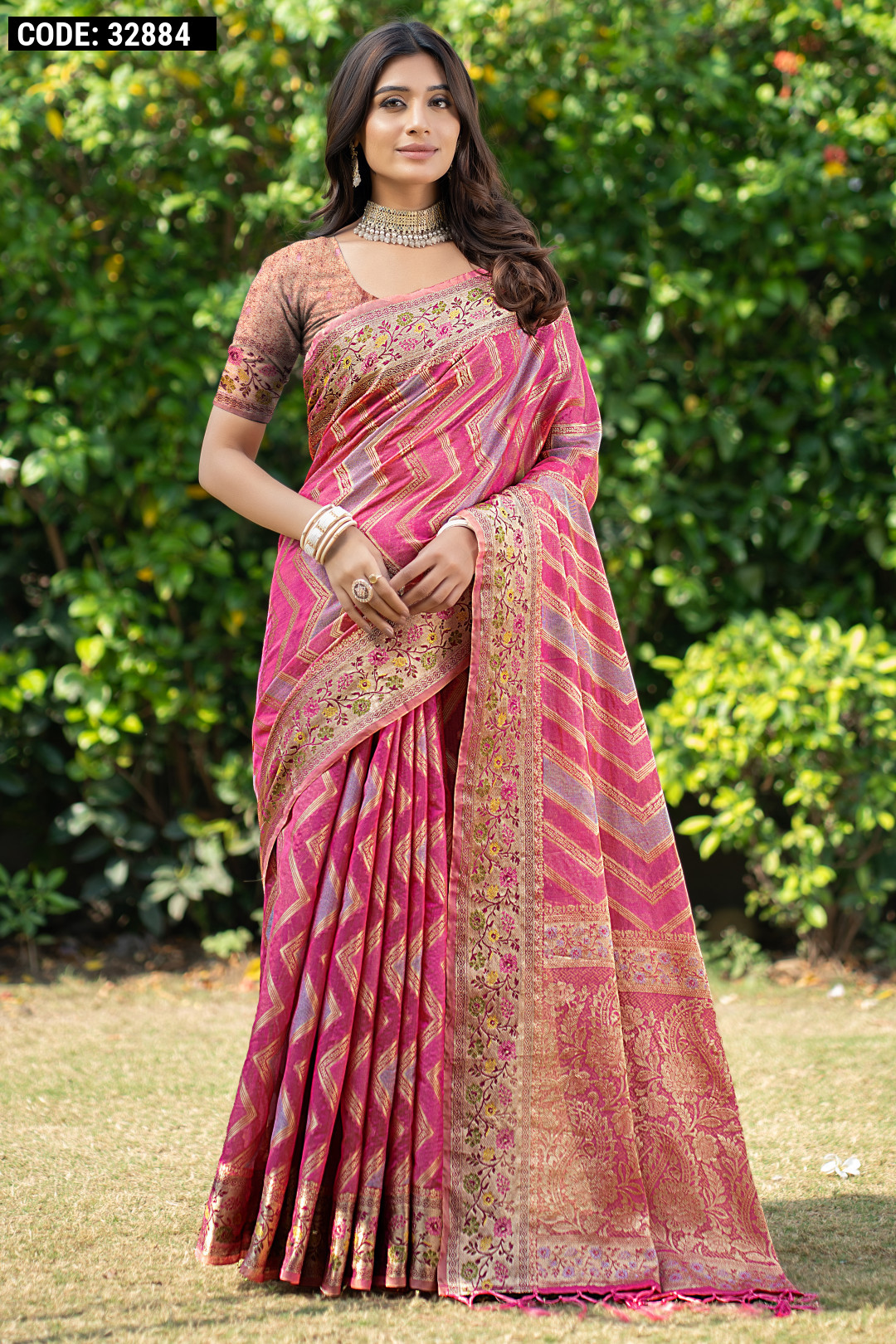 Pink Color Pure Silk Organza Saree - Byhand Kochi