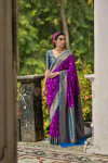 Magenta banarasi silk saree with copper zari weaving work