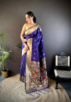 Purple traditional paithani silk saree with zari weaving work