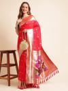 Red traditional paithani silk saree with zari weaving work