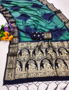 Rama green shibori printed soft silk saree with zari weaving rich pallu