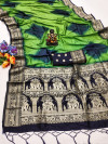 Parrot green shibori printed soft silk saree with zari weaving rich pallu
